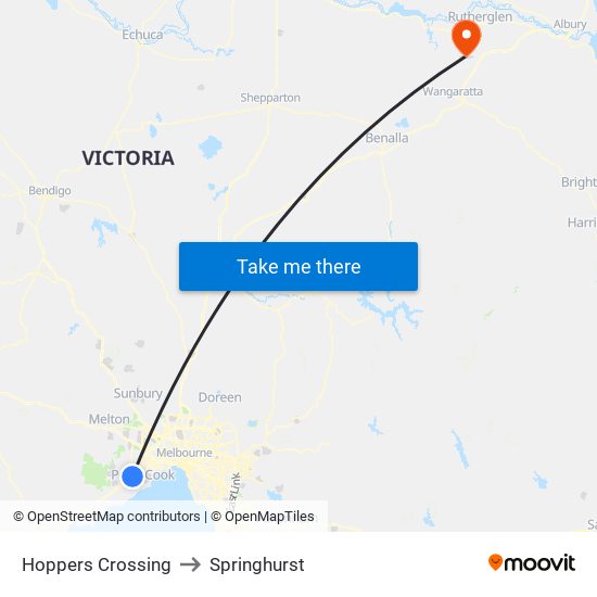 Hoppers Crossing to Springhurst map