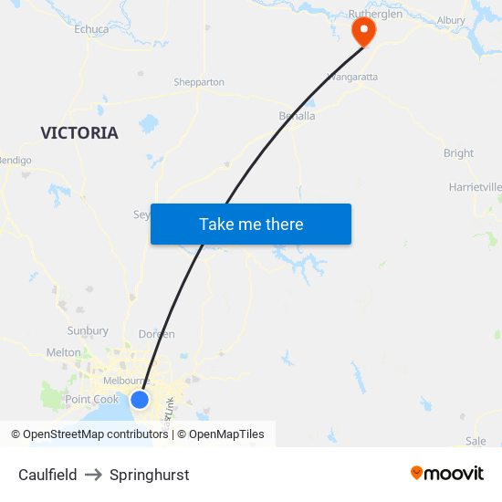 Caulfield to Springhurst map