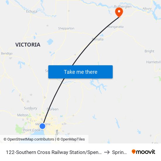 122-Southern Cross Railway Station/Spencer St (Melbourne City) to Springhurst map