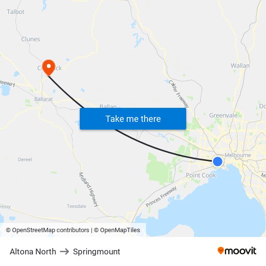 Altona North to Springmount map