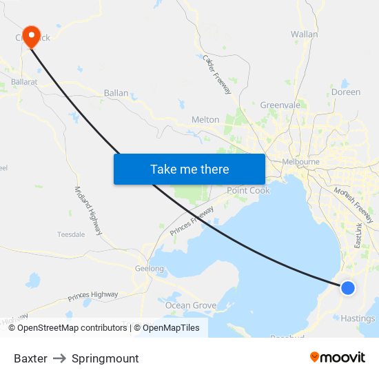 Baxter to Springmount map