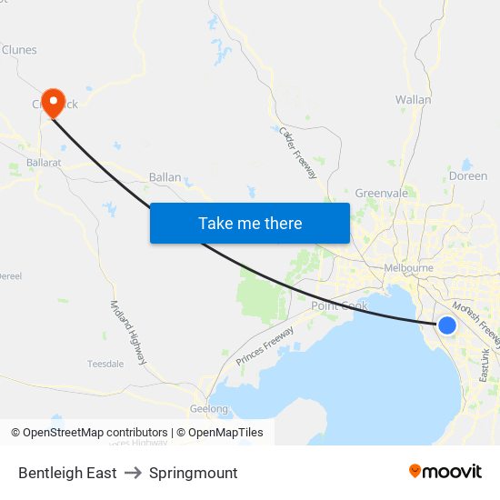 Bentleigh East to Springmount map