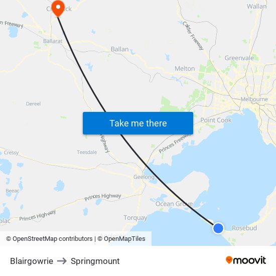 Blairgowrie to Springmount map