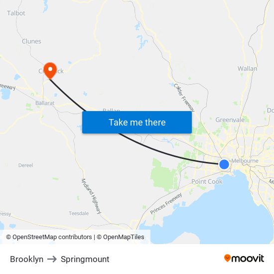 Brooklyn to Springmount map