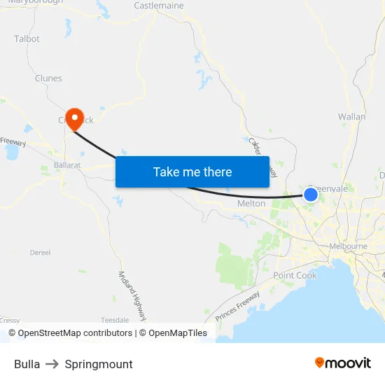 Bulla to Springmount map
