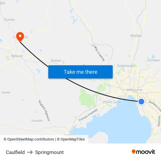 Caulfield to Springmount map