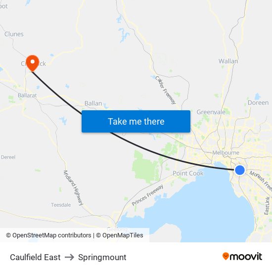 Caulfield East to Springmount map