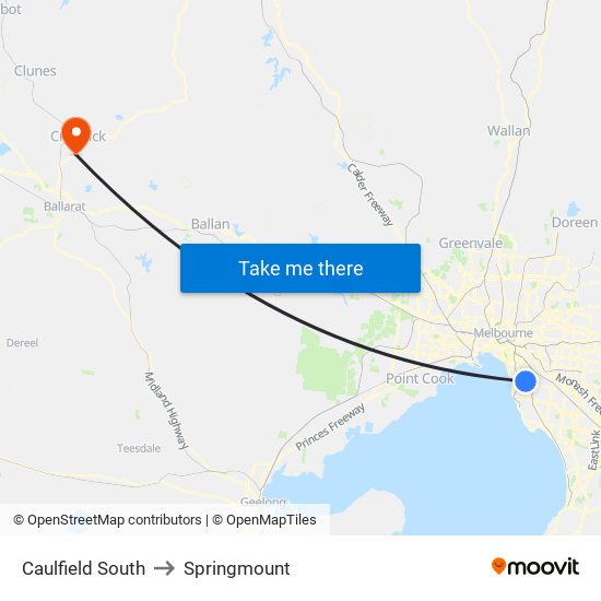 Caulfield South to Springmount map