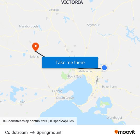 Coldstream to Springmount map