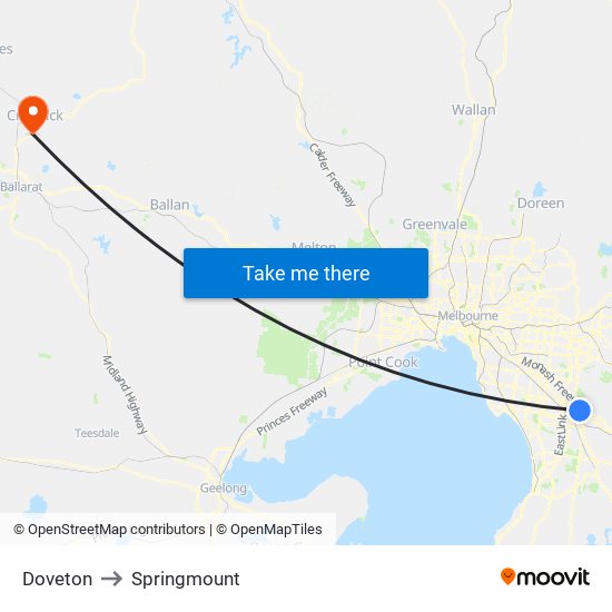 Doveton to Springmount map