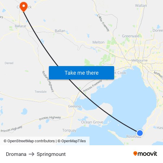 Dromana to Springmount map