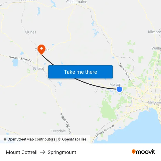 Mount Cottrell to Springmount map