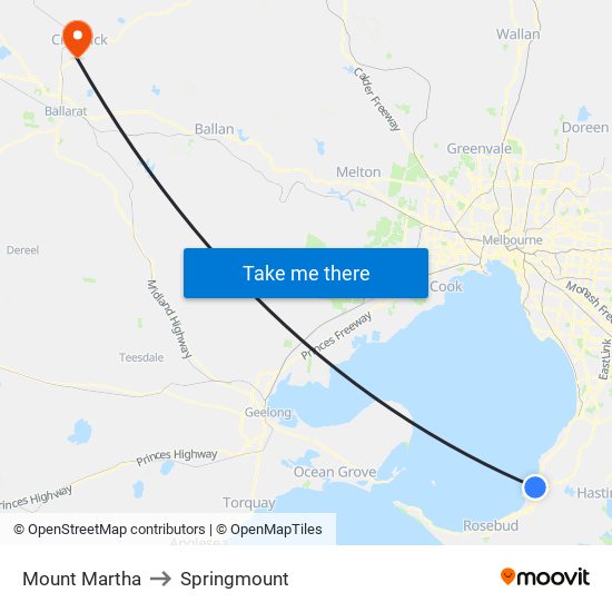 Mount Martha to Springmount map