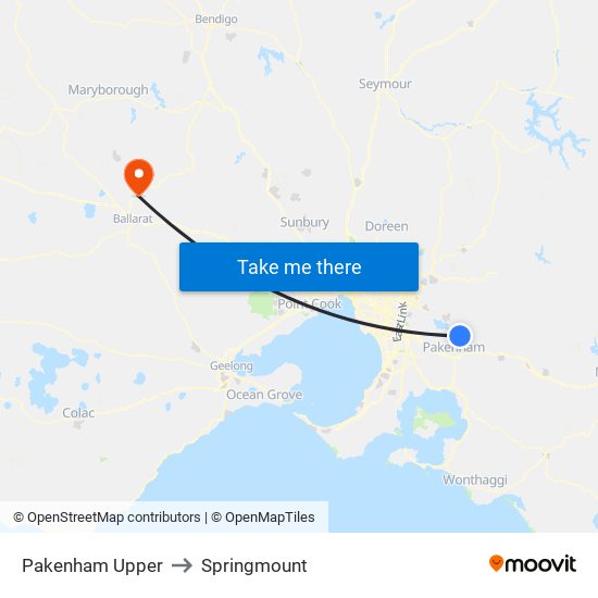 Pakenham Upper to Springmount map