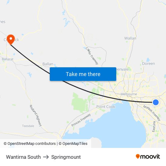 Wantirna South to Springmount map