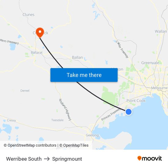 Werribee South to Springmount map