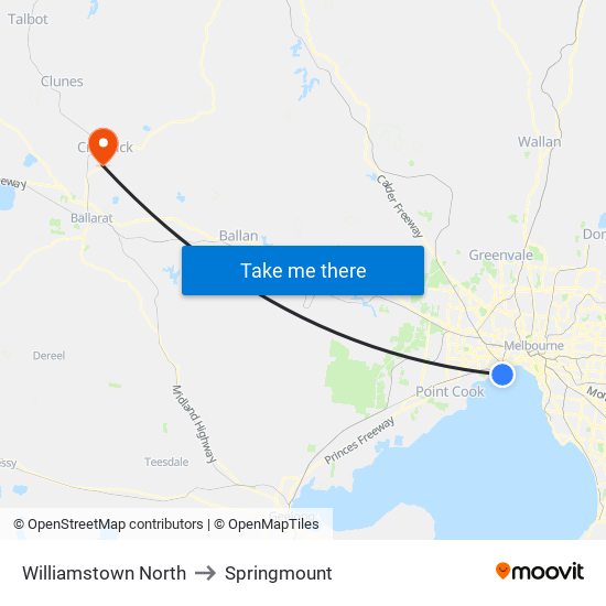 Williamstown North to Springmount map