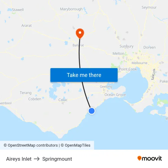 Aireys Inlet to Springmount map