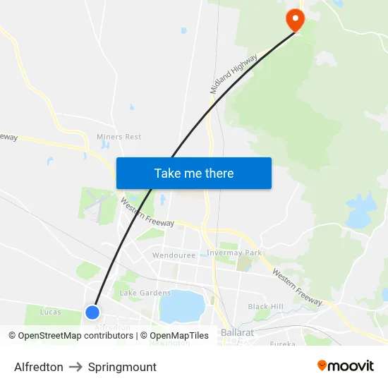 Alfredton to Springmount map