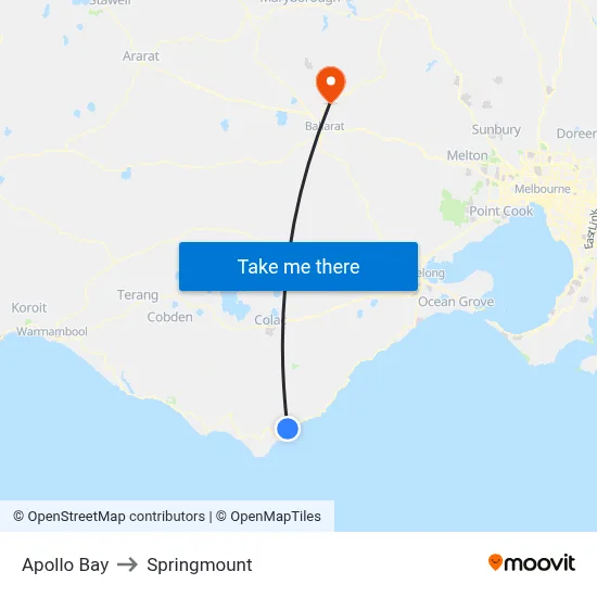 Apollo Bay to Springmount map