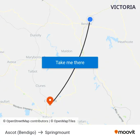 Ascot (Bendigo) to Springmount map