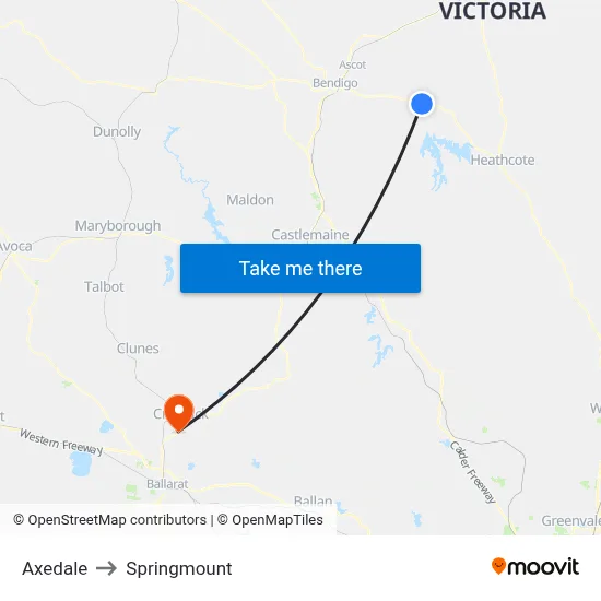 Axedale to Springmount map