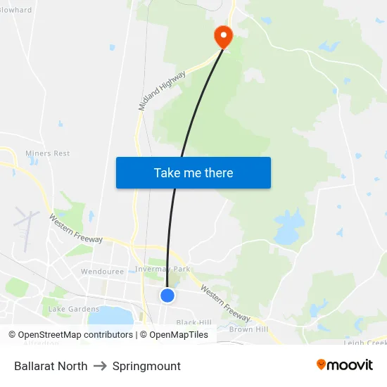 Ballarat North to Springmount map