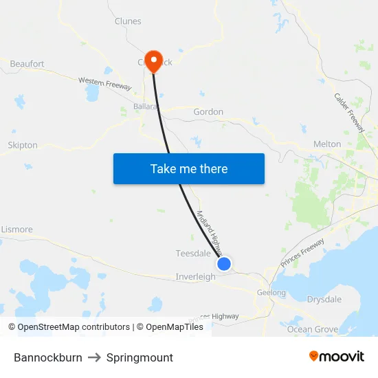 Bannockburn to Springmount map