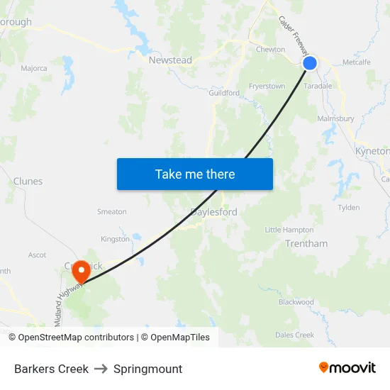 Barkers Creek to Springmount map