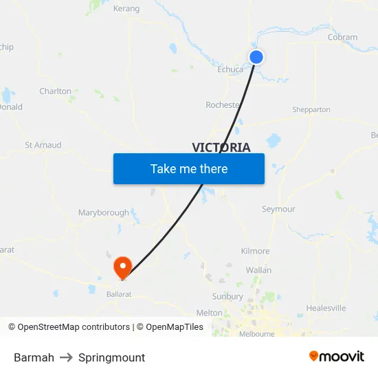 Barmah to Springmount map