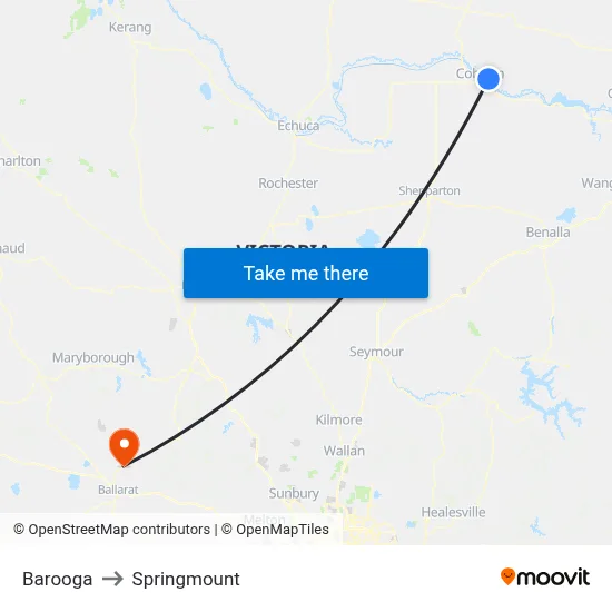Barooga to Springmount map