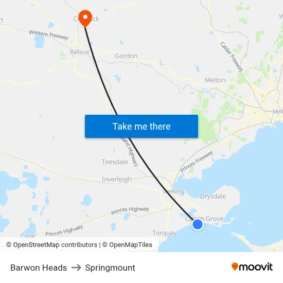 Barwon Heads to Springmount map