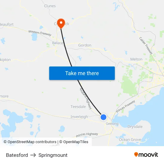Batesford to Springmount map