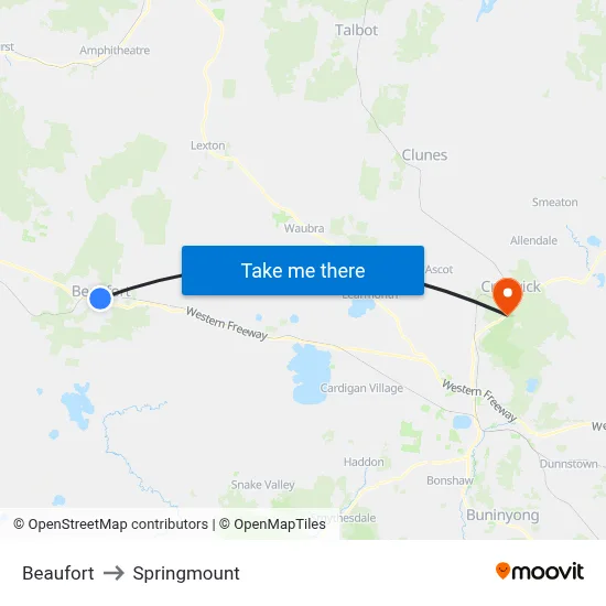 Beaufort to Springmount map