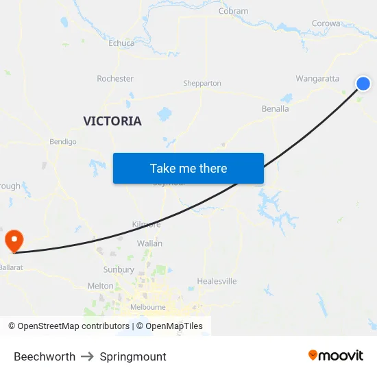 Beechworth to Springmount map