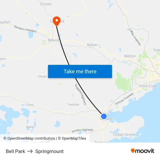 Bell Park to Springmount map
