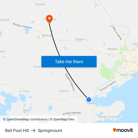 Bell Post Hill to Springmount map