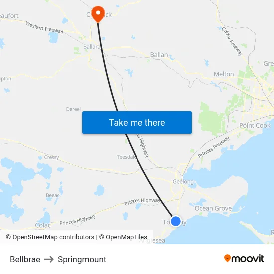 Bellbrae to Springmount map