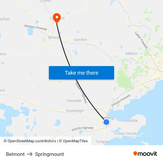 Belmont to Springmount map
