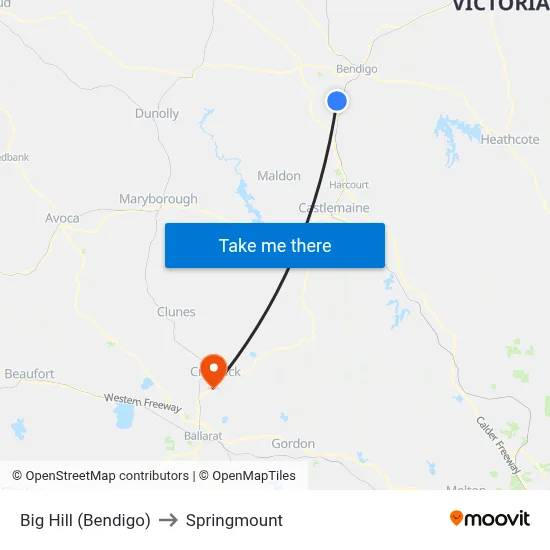 Big Hill (Bendigo) to Springmount map