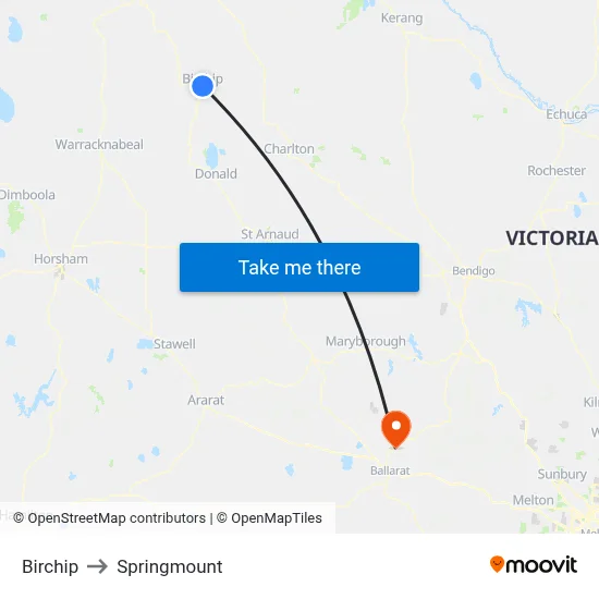 Birchip to Springmount map