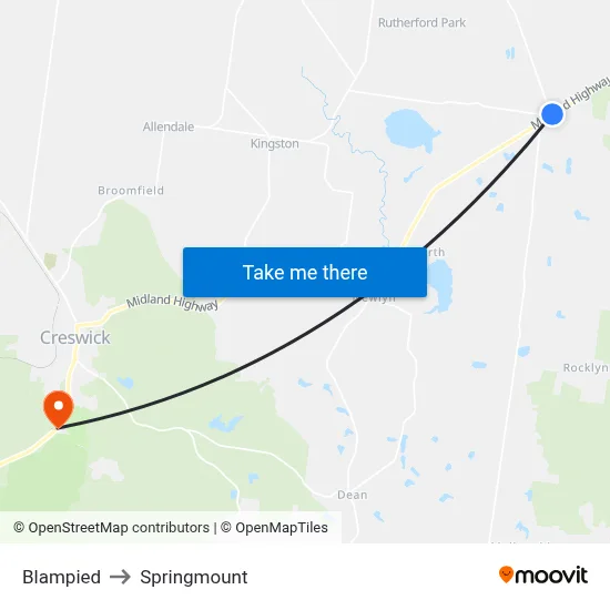 Blampied to Springmount map