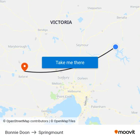 Bonnie Doon to Springmount map