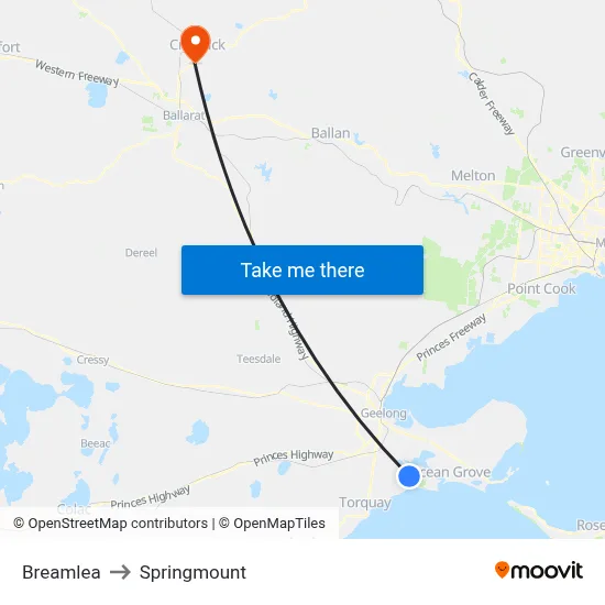 Breamlea to Springmount map