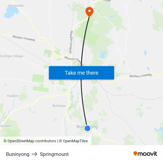 Buninyong to Springmount map