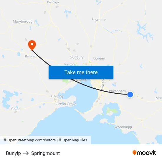 Bunyip to Springmount map