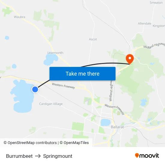 Burrumbeet to Springmount map