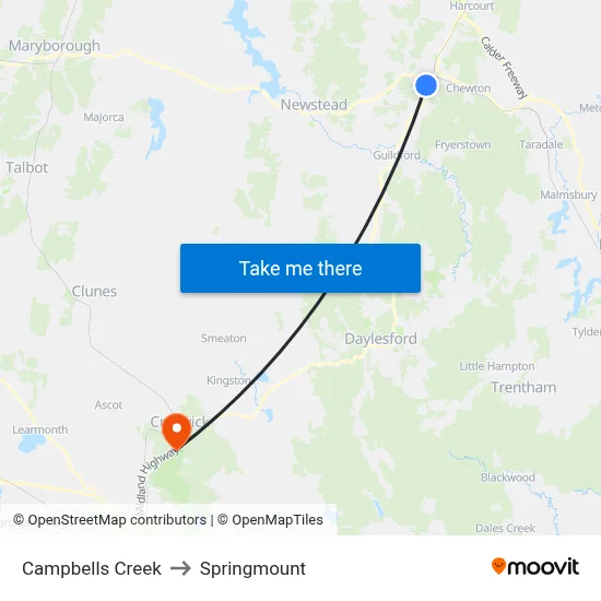 Campbells Creek to Springmount map