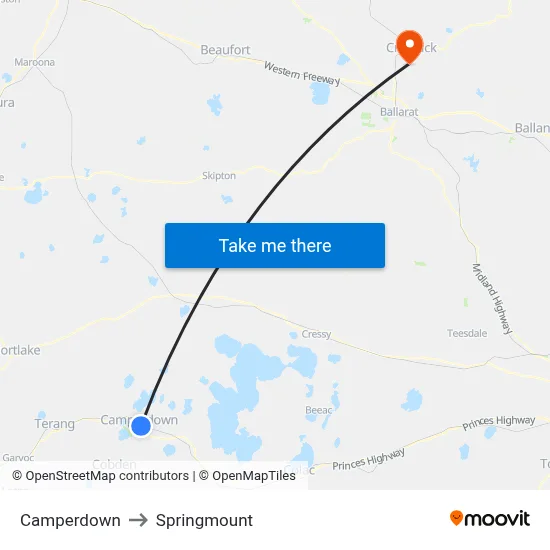 Camperdown to Springmount map