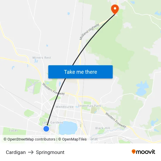 Cardigan to Springmount map